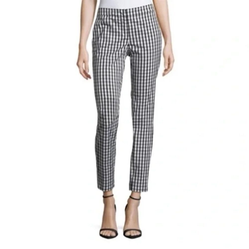 Lafayette 148 Women Black White Plaid "Manhattan" Cotton Ankle Pants size 6